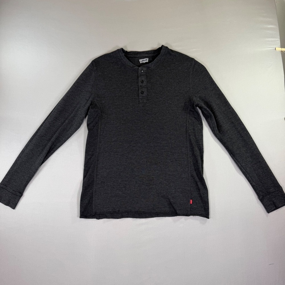 Levis Mens Henley Shirt Long Sleeve Waffle Knit Thermal Charcoal Gray Large